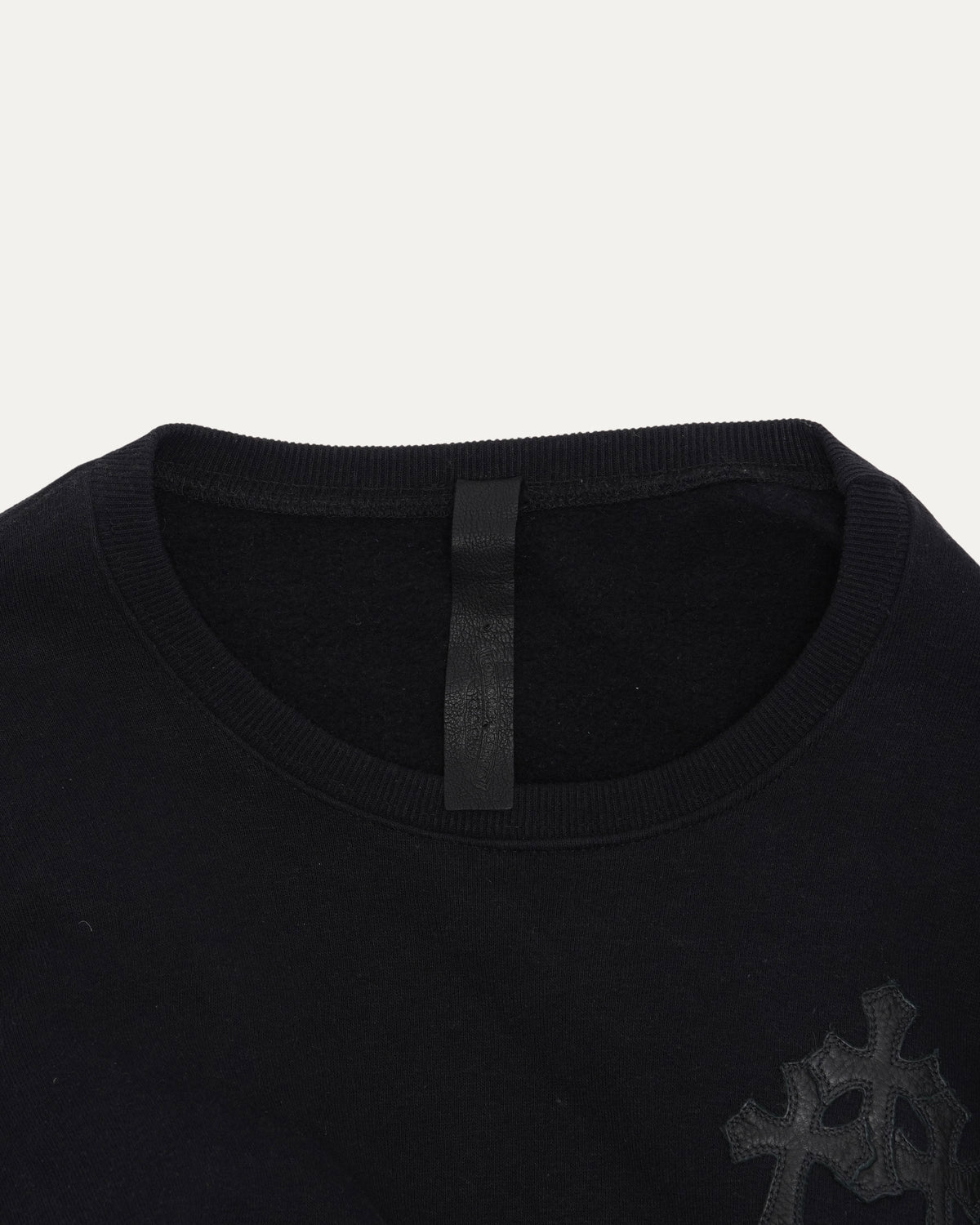 Leather Contrast Cross Patch Crewneck Sweatshirt