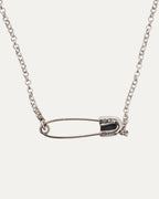 Diamond Safety Pin Roll Chain Necklace