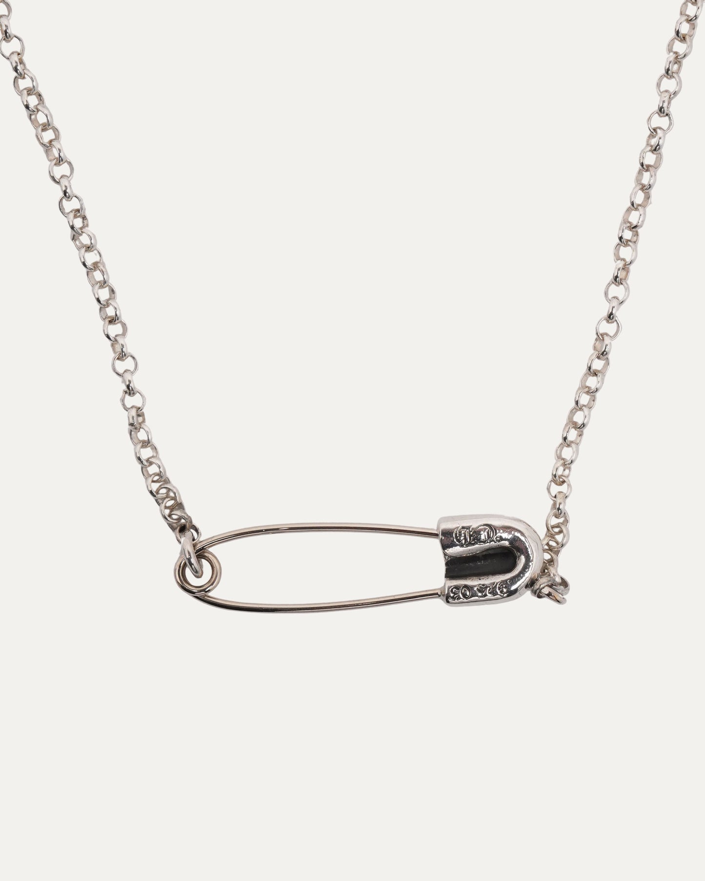 Diamond Safety Pin Roll Chain Necklace