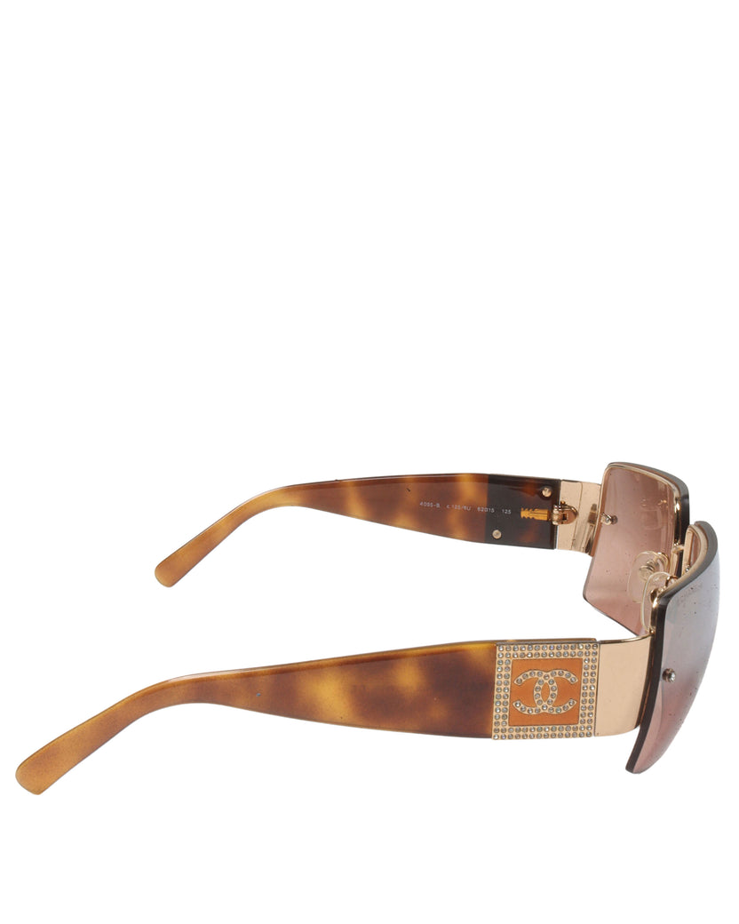 Tortoiseshell Crystal Logo Sunglasses