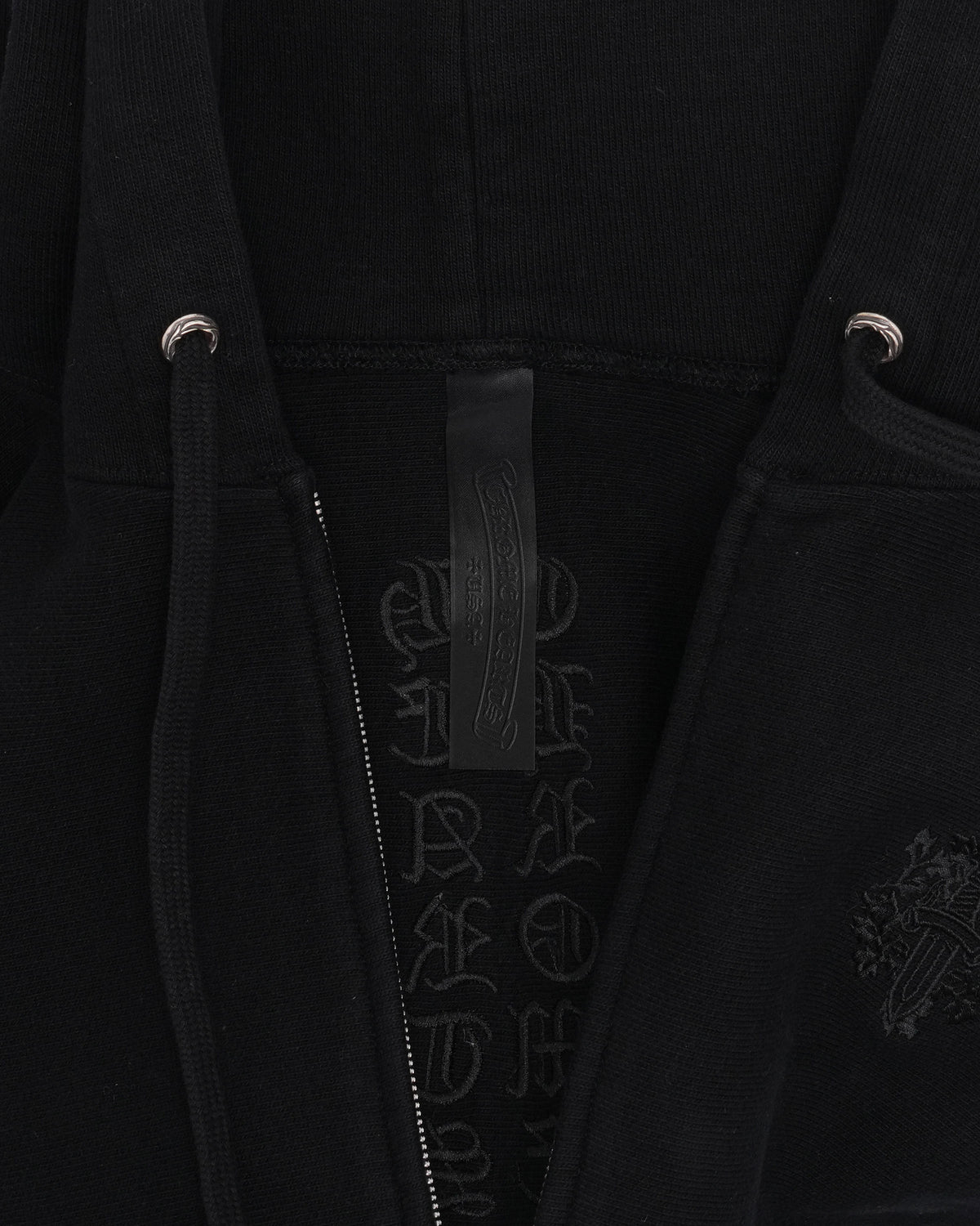 Black Embroidered Kingfish Vine Dagger Zip Up Hoodie