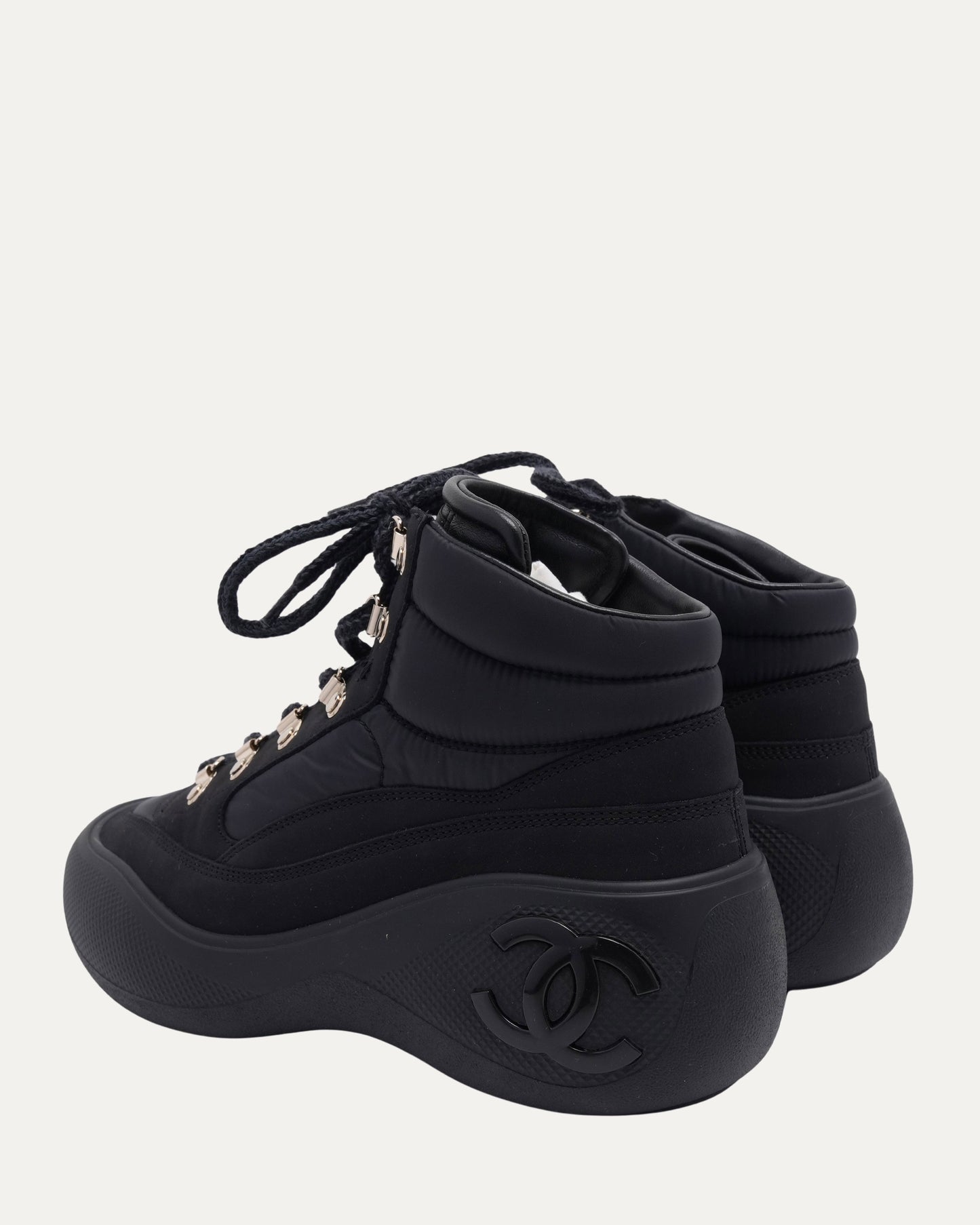 Nylon CC Lace Up Ankle Boots