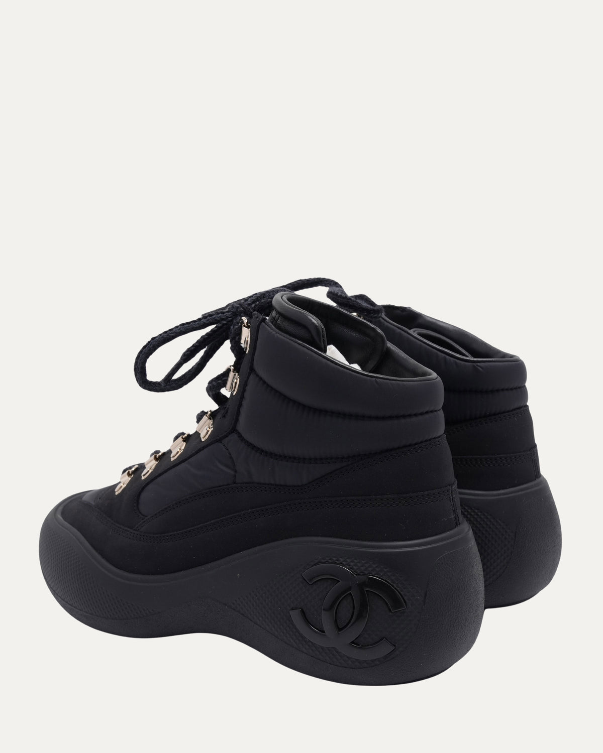 Nylon CC Lace Up Ankle Boots