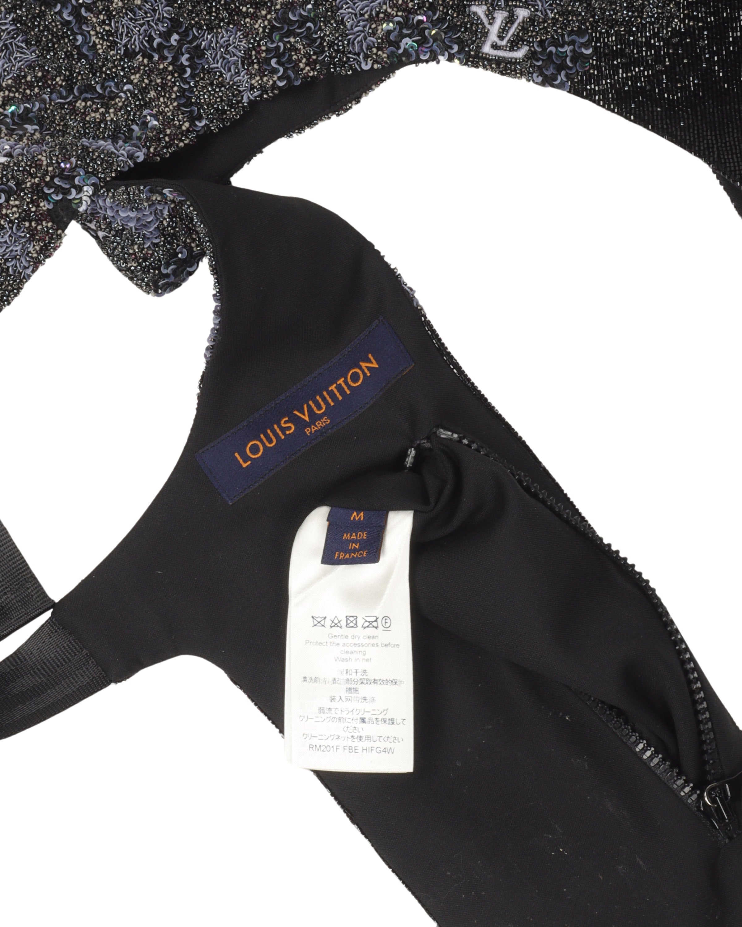 Louis Vuitton black sequined Harness Cut Away Vest worn by