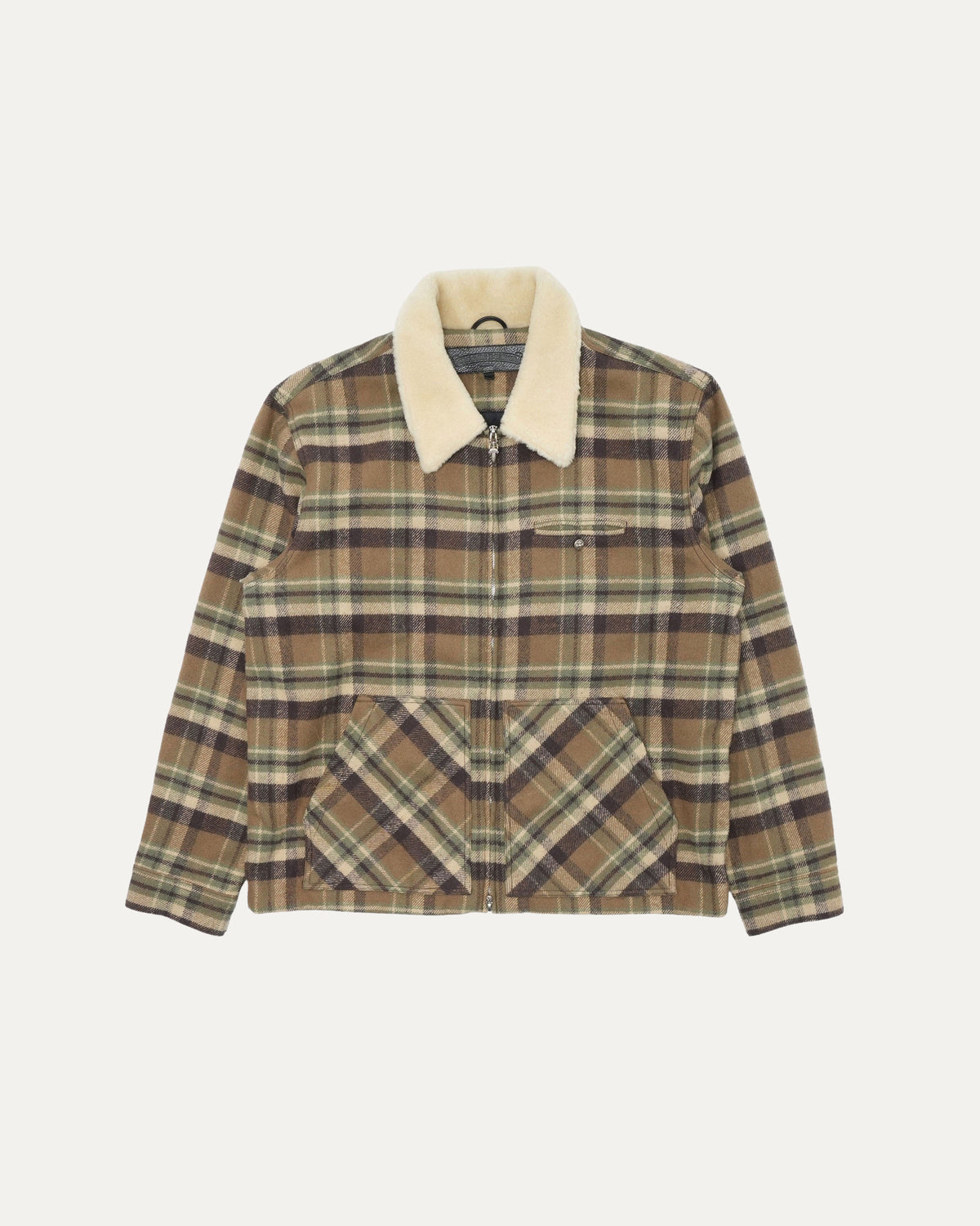 Flannel Shearling Collar Zip Up Jacket
