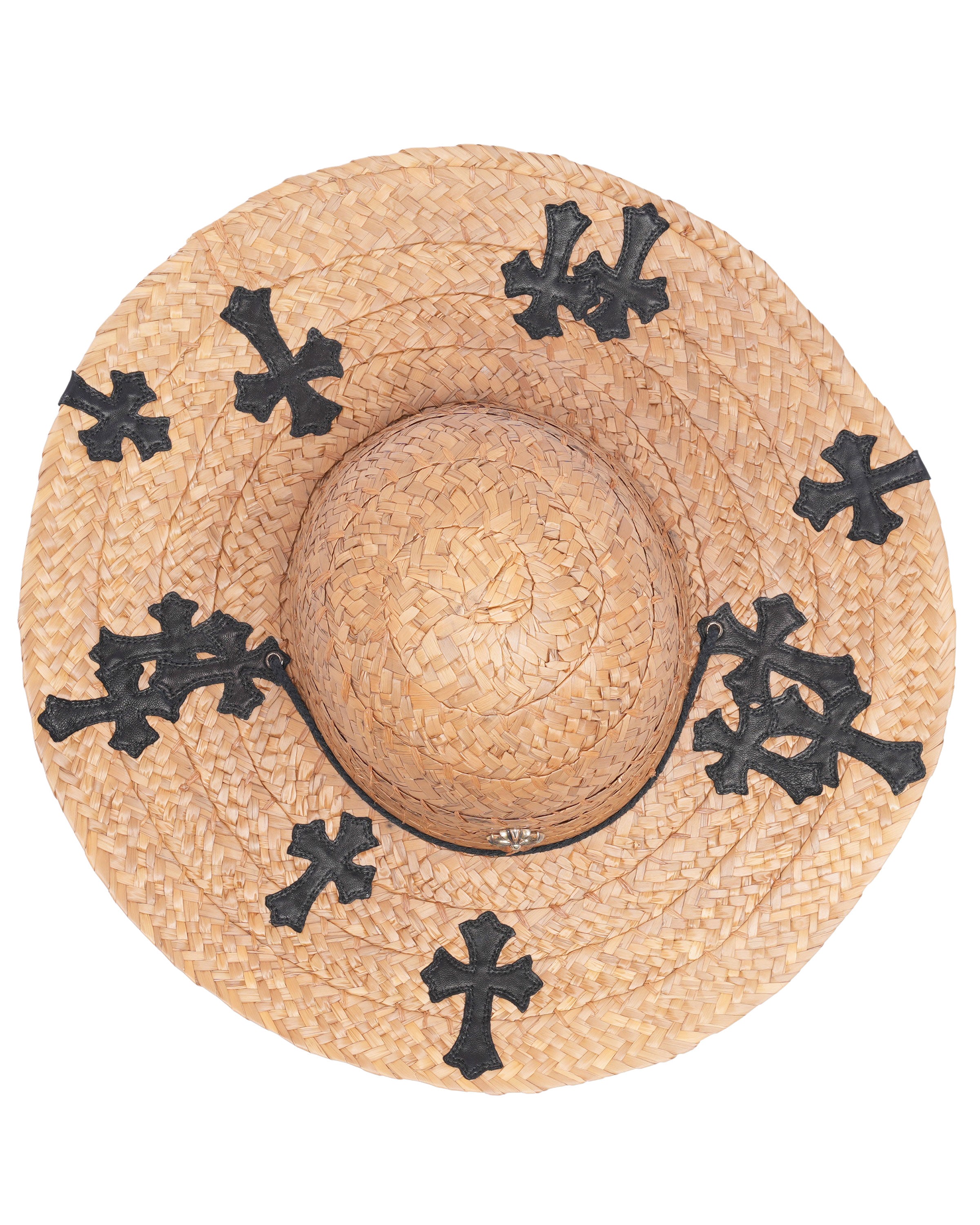 Cross Patch Silver Embellished Straw Hat