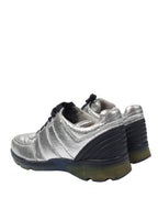 Metallic Silver Cracked Leather Trainer Sneaker