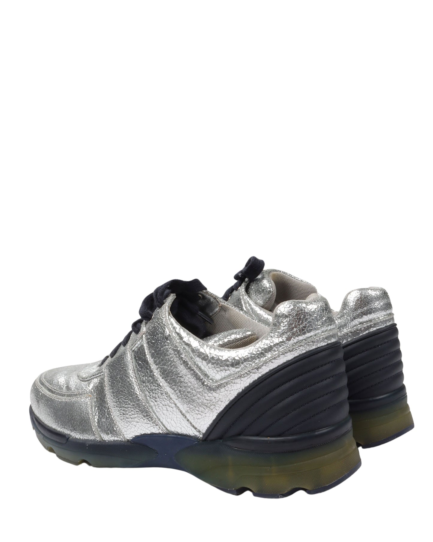 Metallic Silver Cracked Leather Trainer Sneaker