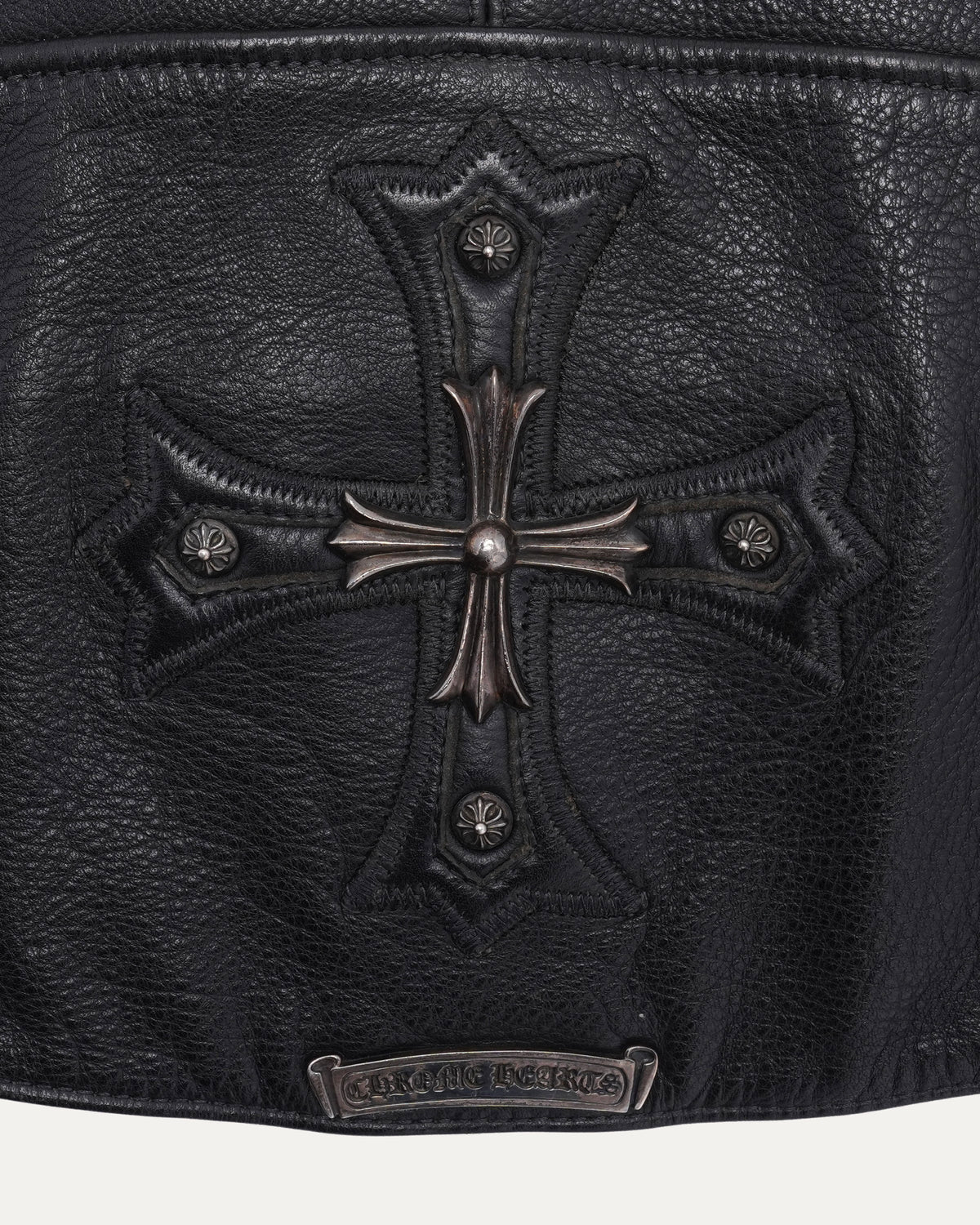 Silver Embellished Plus Cross Patch Leather Vest