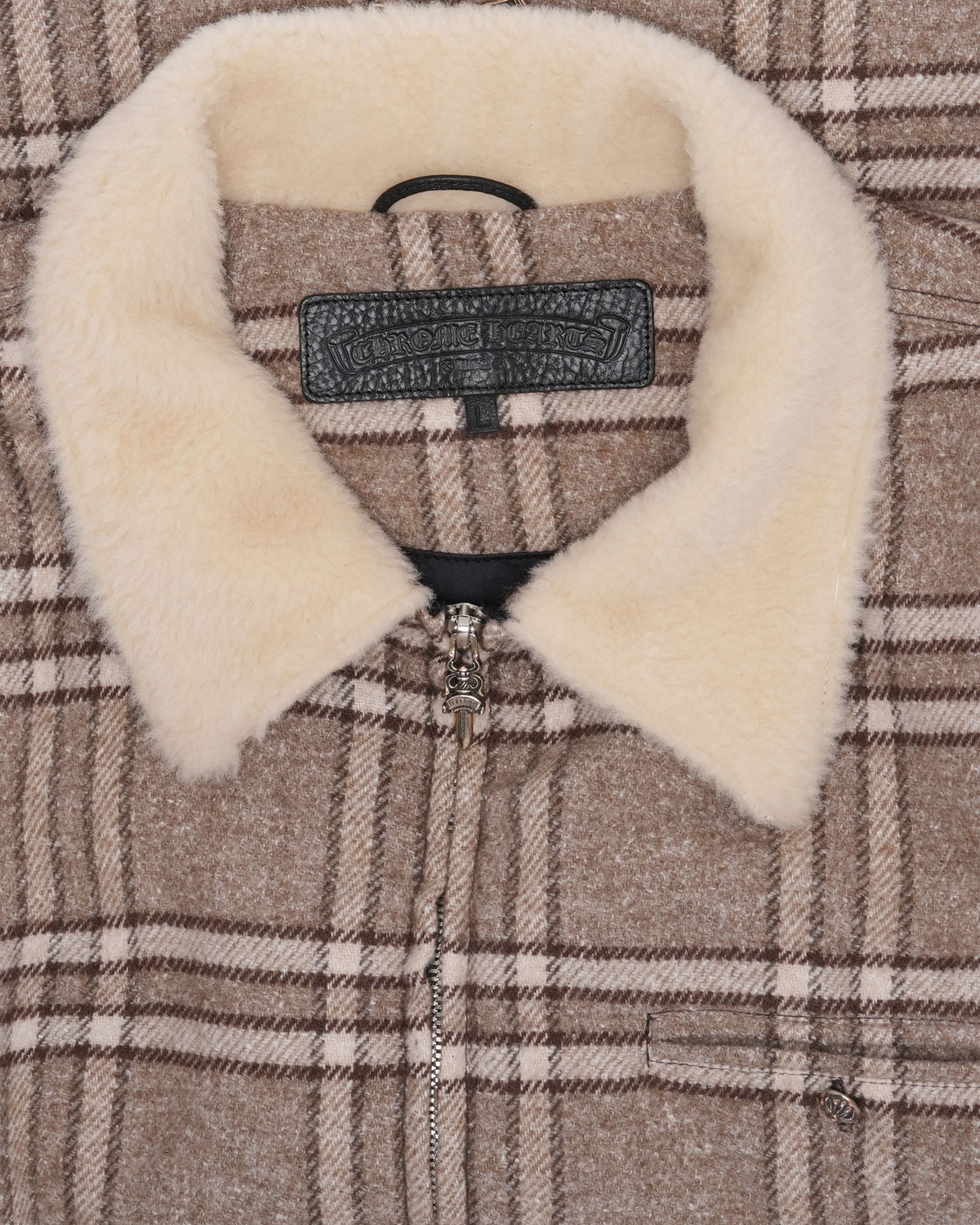 Shearling Collar Zip Up Flannel Jacket