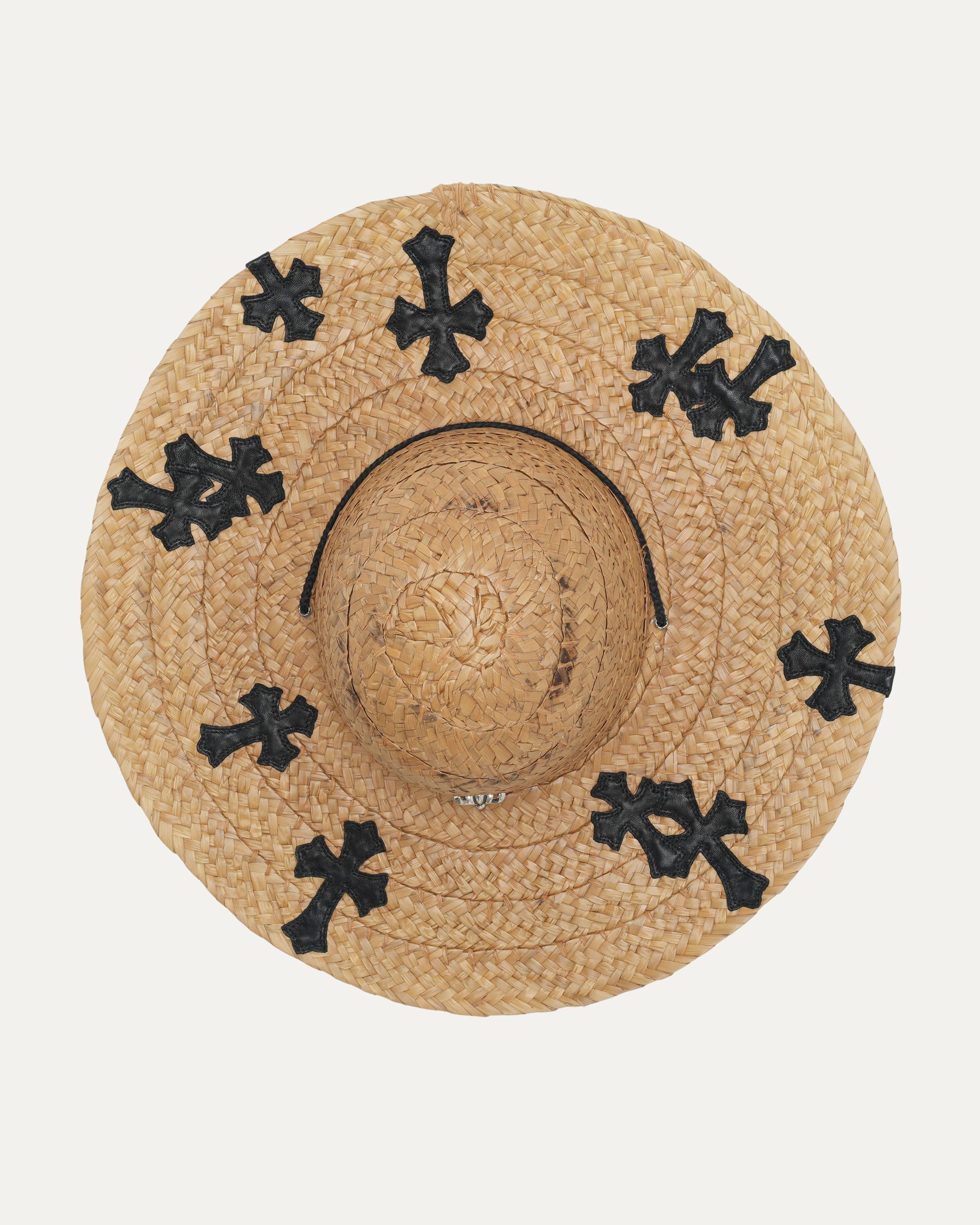 Cross Patch Silver Embellished Straw Hat