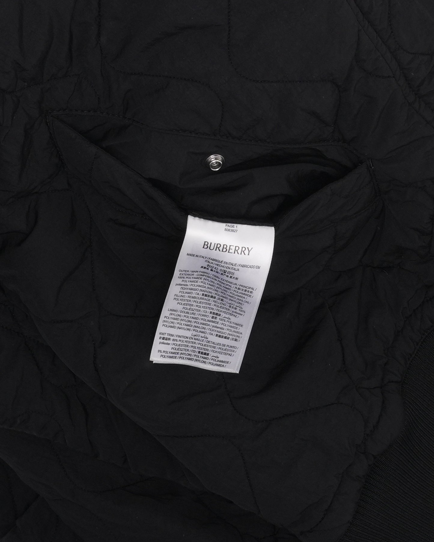 Washed Nylon Quilted Bomber Jacket
