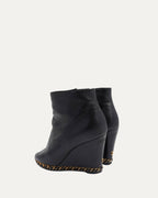 Leather Open Toe Wedge Booties
