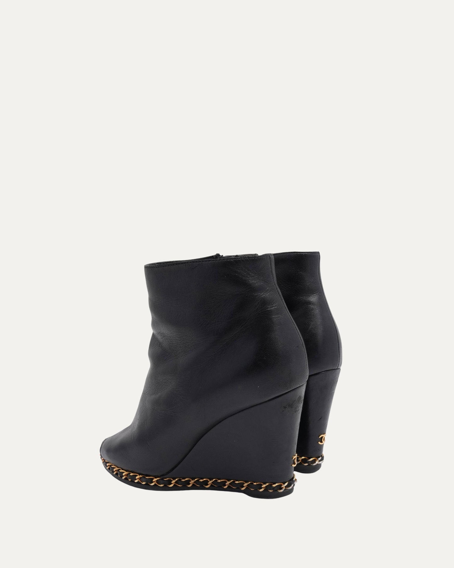 Leather Open Toe Wedge Booties