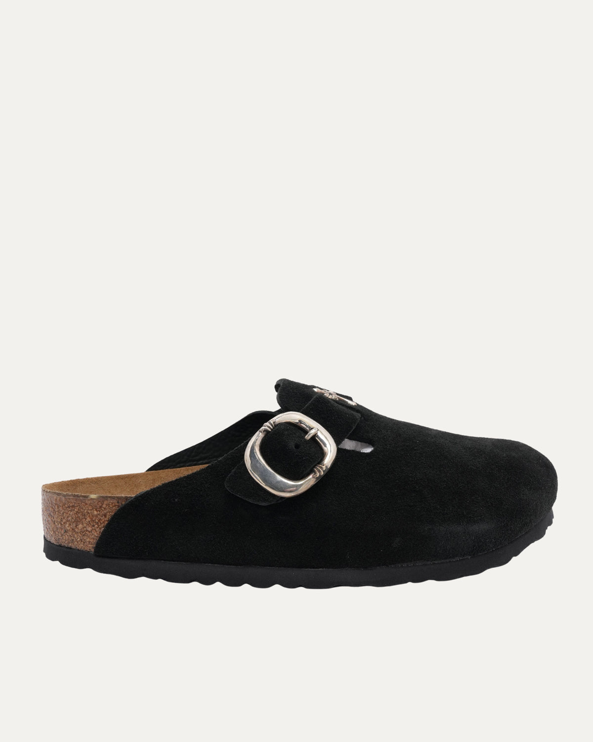 Cross Embellished Birkenstock Boston Suede Mule