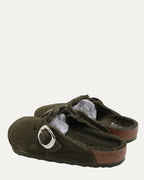 Dagger Embellished Birkenstock Boston Shearling Lined Suede Mule