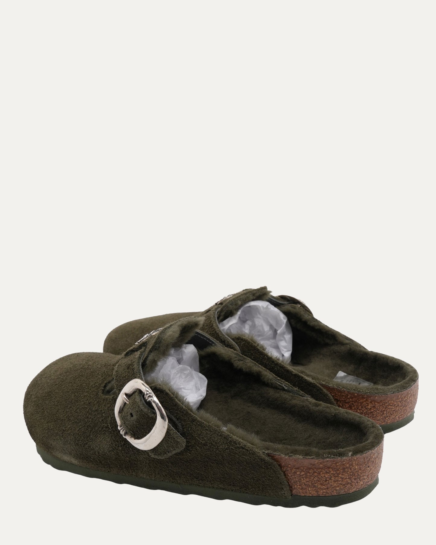 Dagger Embellished Birkenstock Boston Shearling Lined Suede Mule