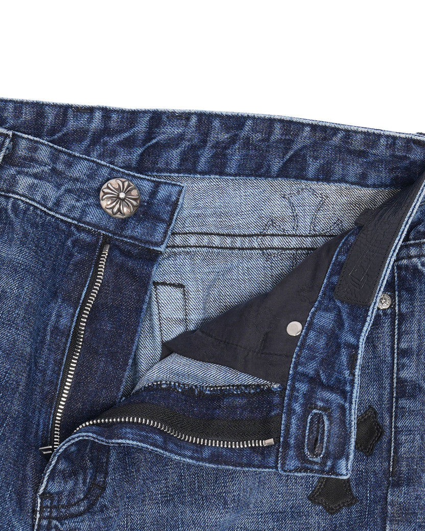 Cross Patch Raw Hem Jean Shorts