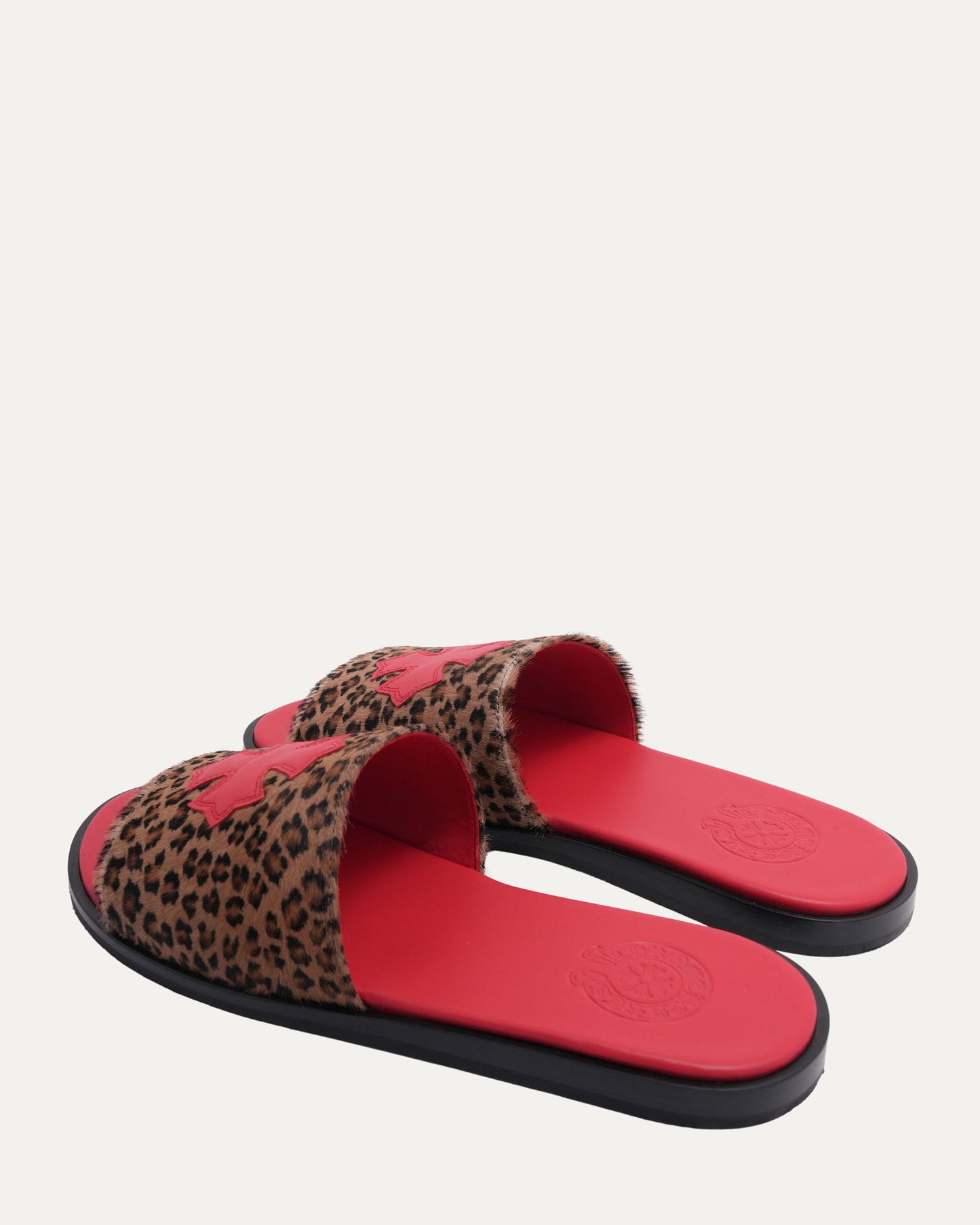 Plus Cross Patch Leopard Slides