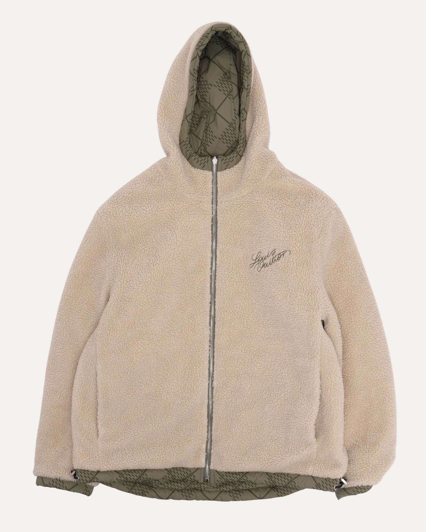 Hooded Shearling Lined Damier Argyle Reversible Jacket