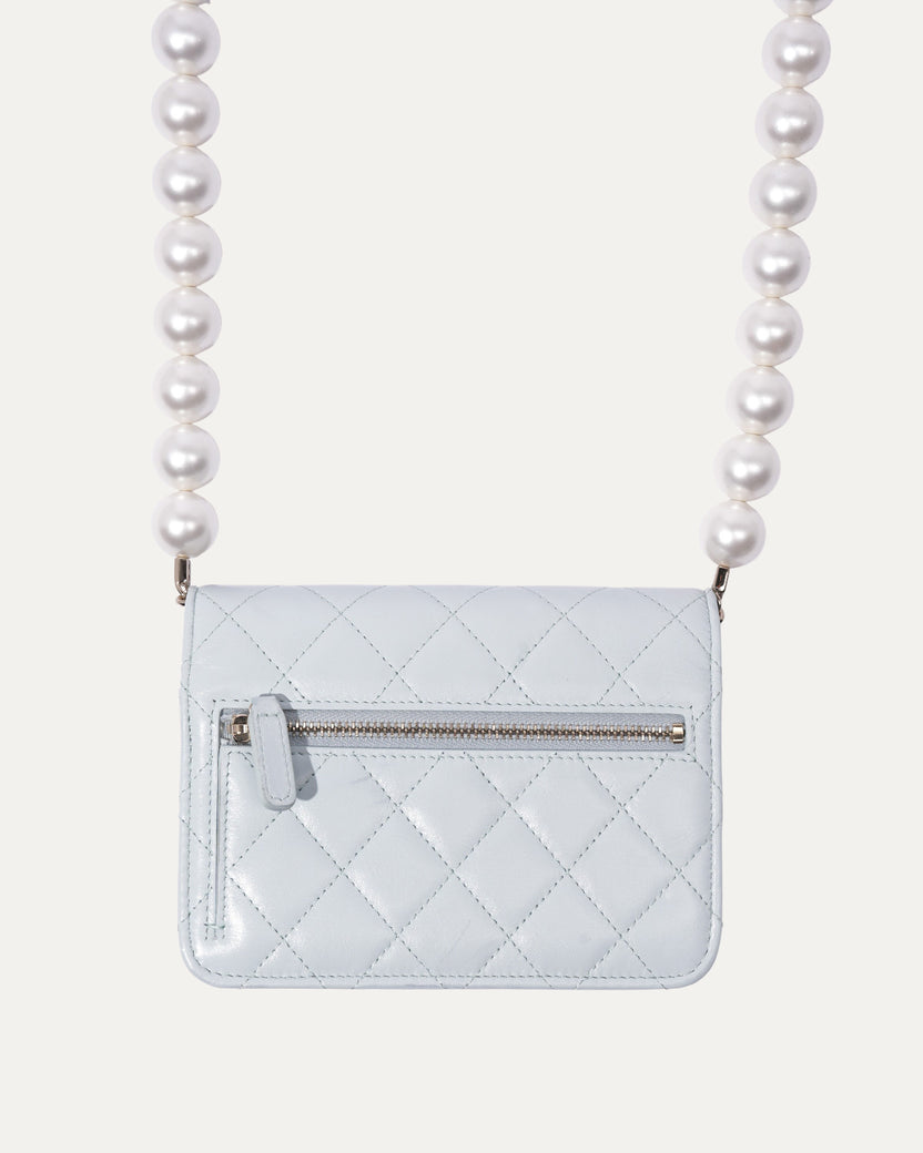 Quilted Calfskin Pearl Mini Wallet on Chain