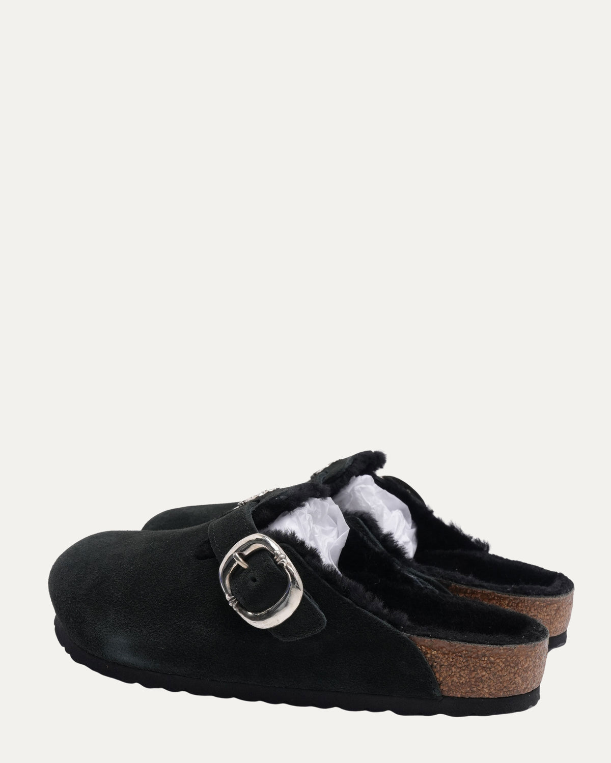 Dagger Embellished Shearling Lined Birkenstock Boston Suede Mule