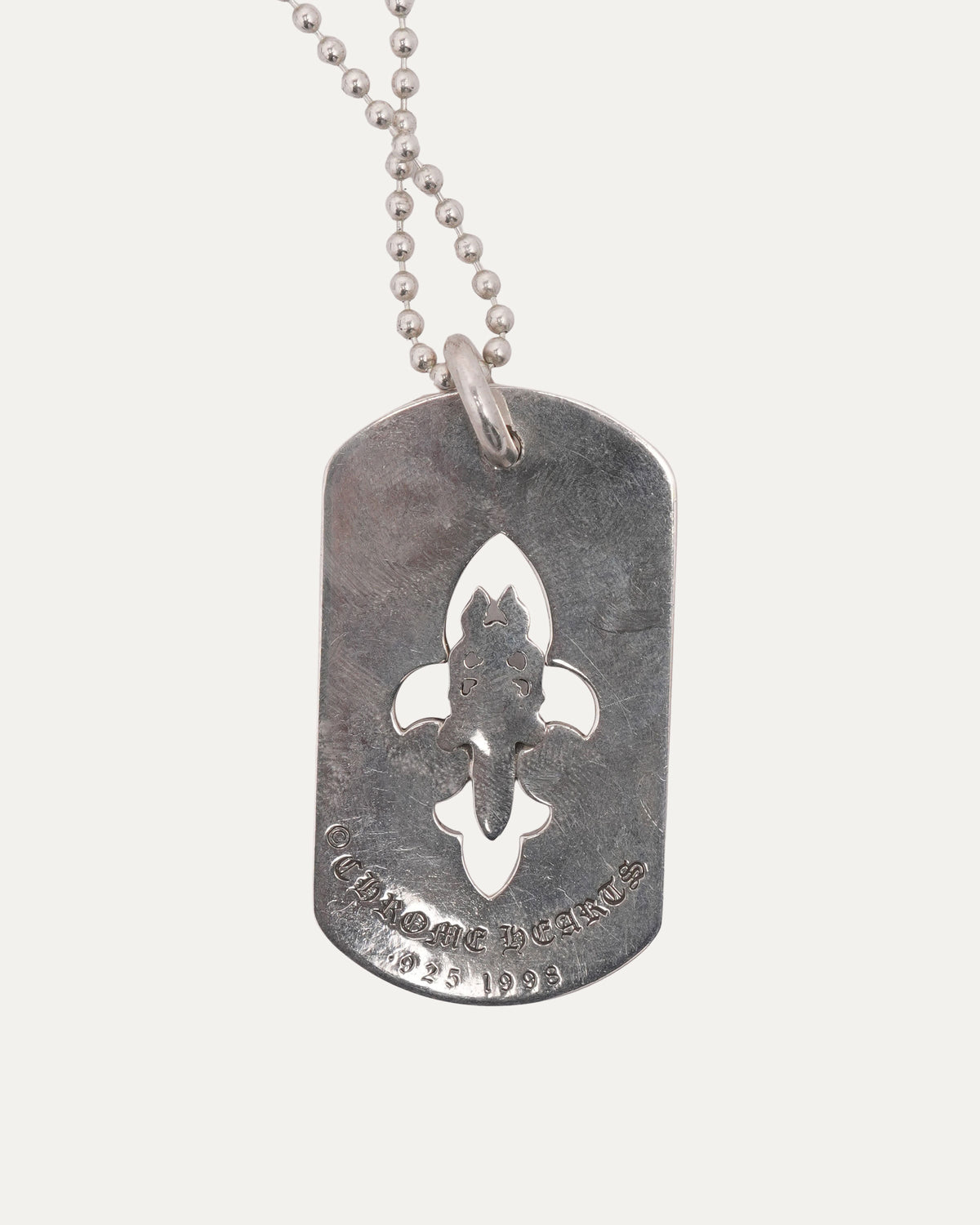 Fleur Cut Out Dagger Dog Tag Pendant on Ball Chain Necklace