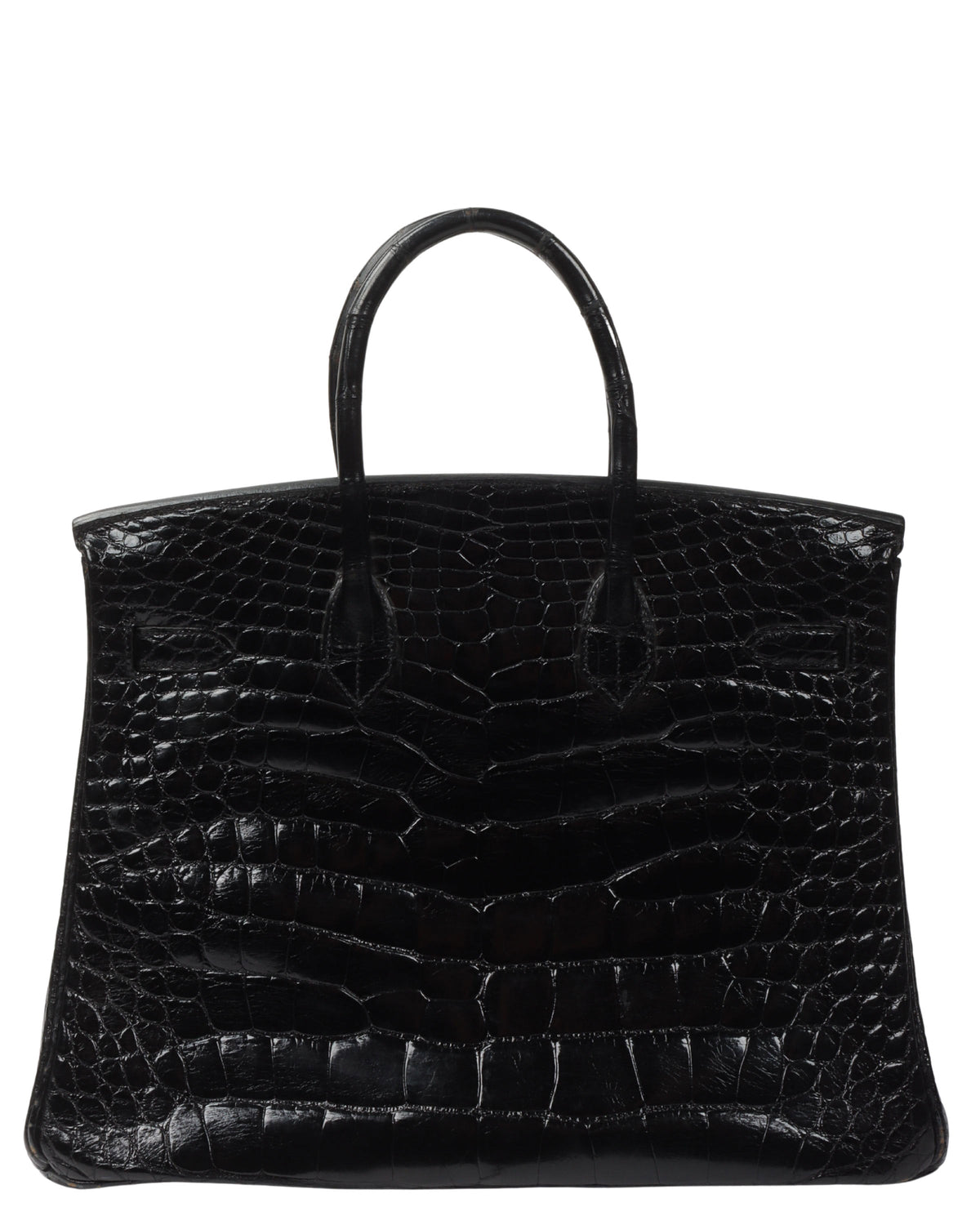 Black Shiny Alligator Mississippiensis Birkin 35 Brass Hardware