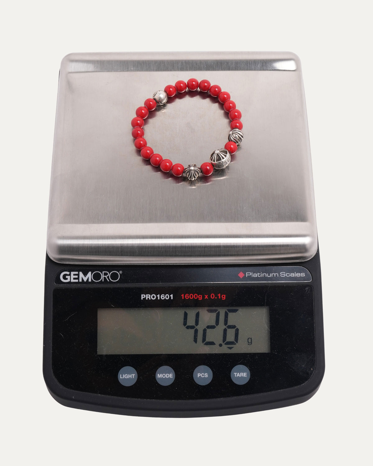 Large Multi Charm Red Coral Bead Bracelet