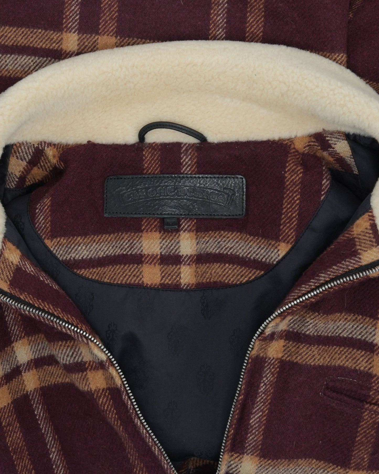 Shearling Collar Zip Up Flannel Jacket