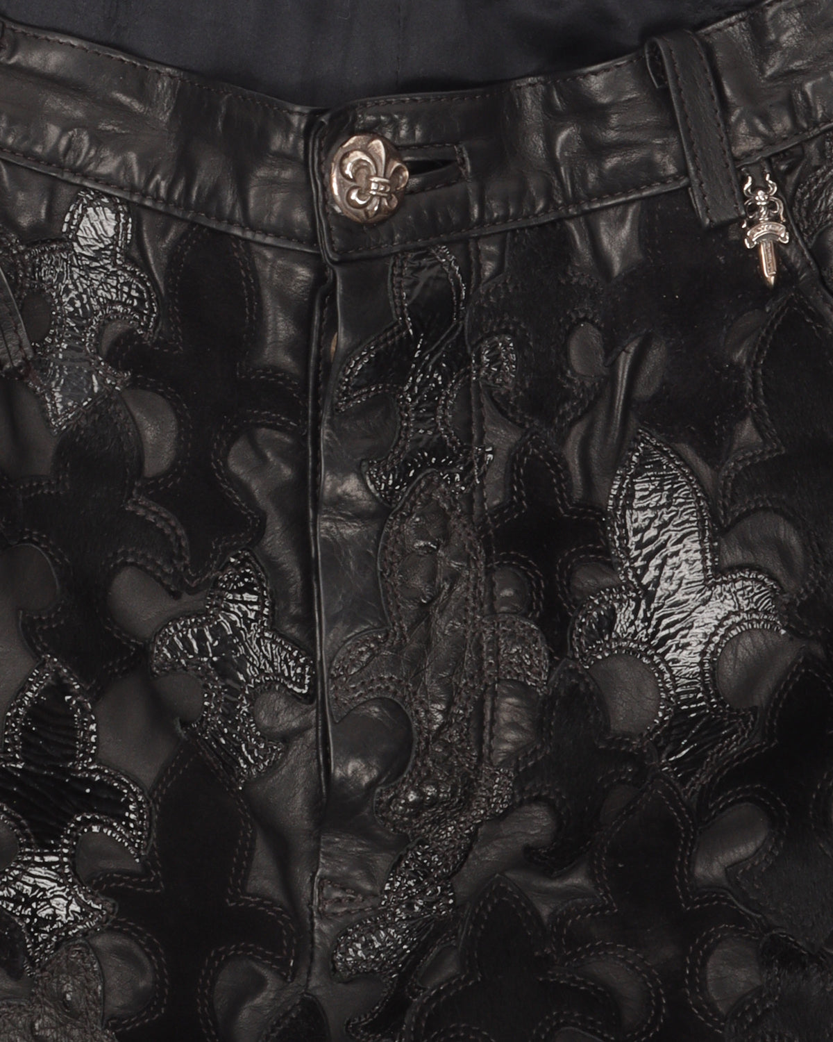 Full Leather Fleur De Lis Patch Jeans