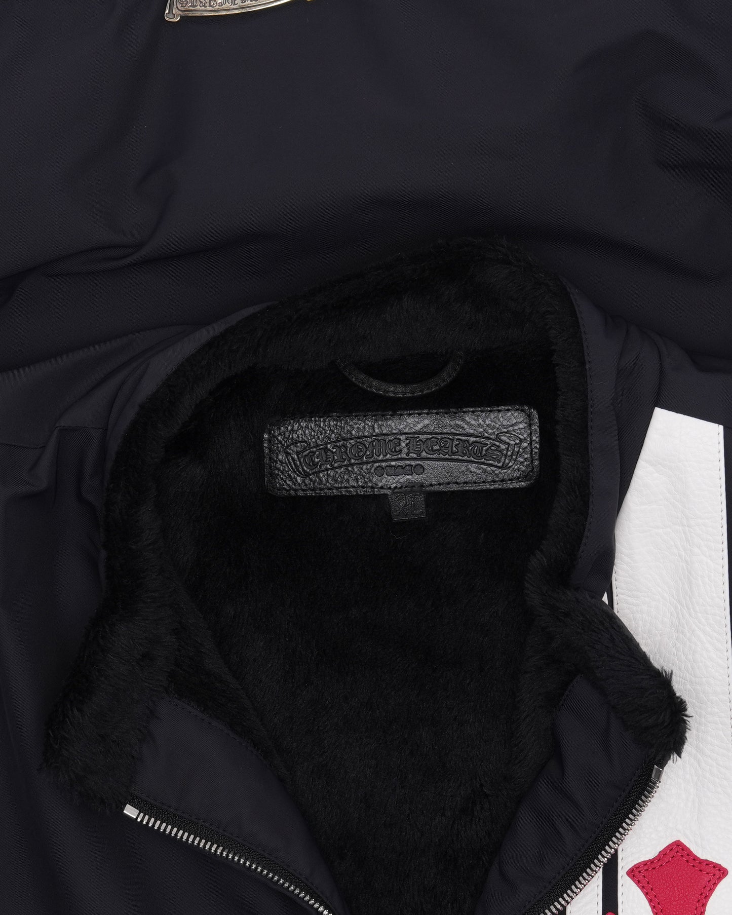 Faux Fur Lined Cobra Cross Patch Racing Jacket