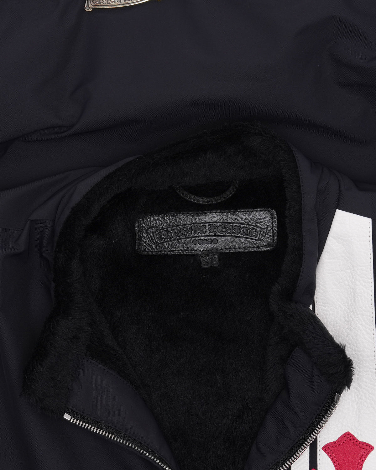 Faux Fur Lined Cobra Cross Patch Racing Jacket