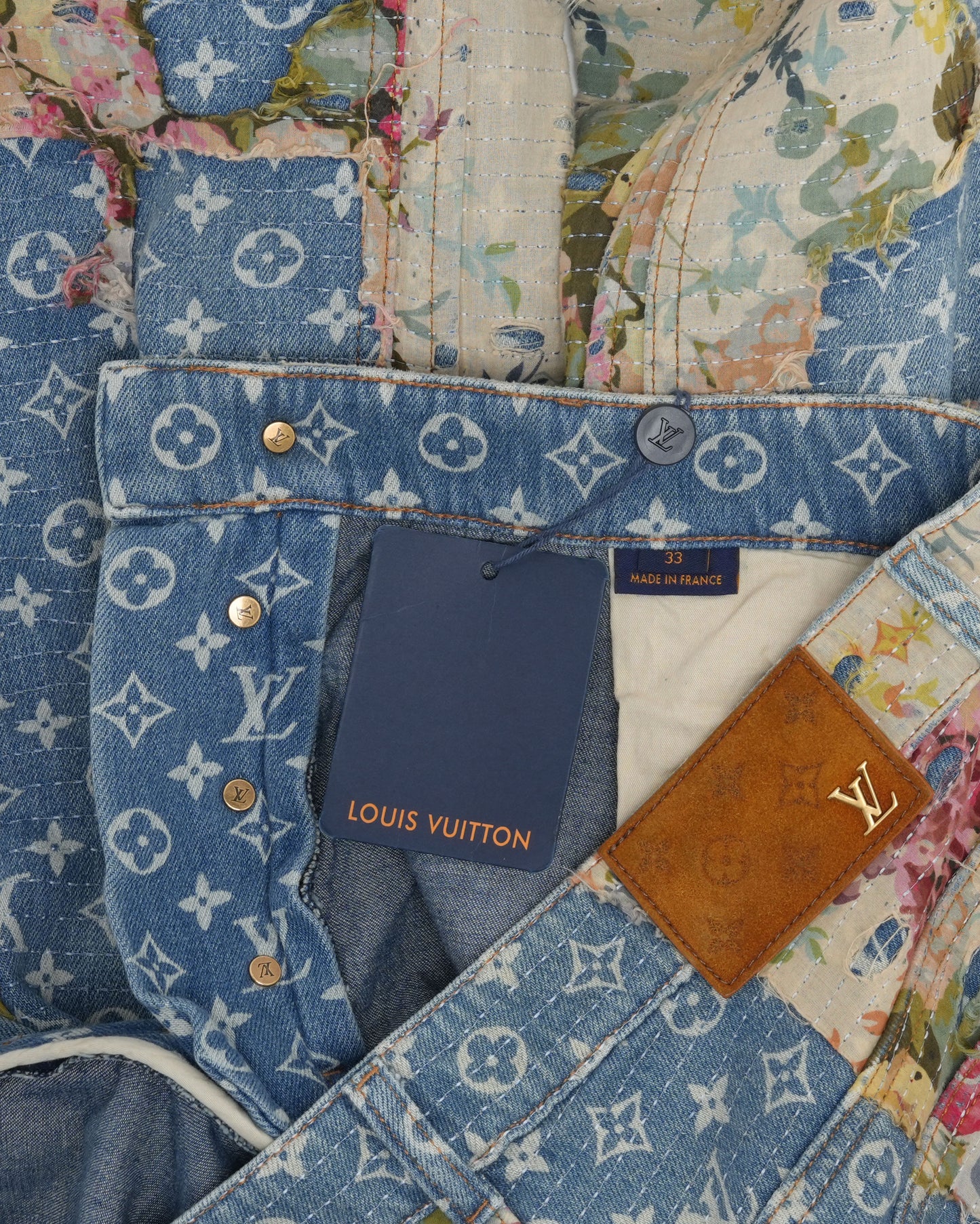 Floral Monogram Boro Double Knee Flared Jeans