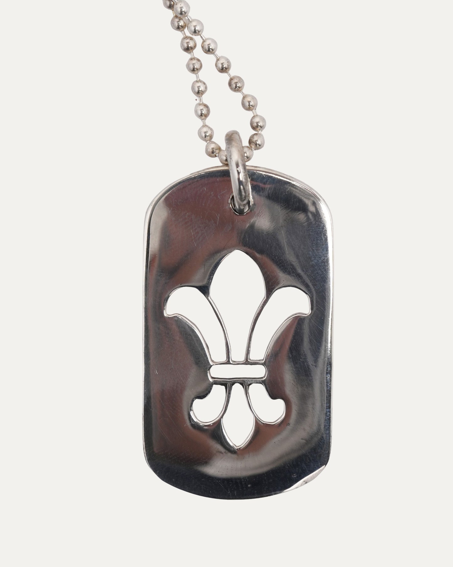 Fleur Cut Out Dog Tag Pendant on Ball Chain Necklace