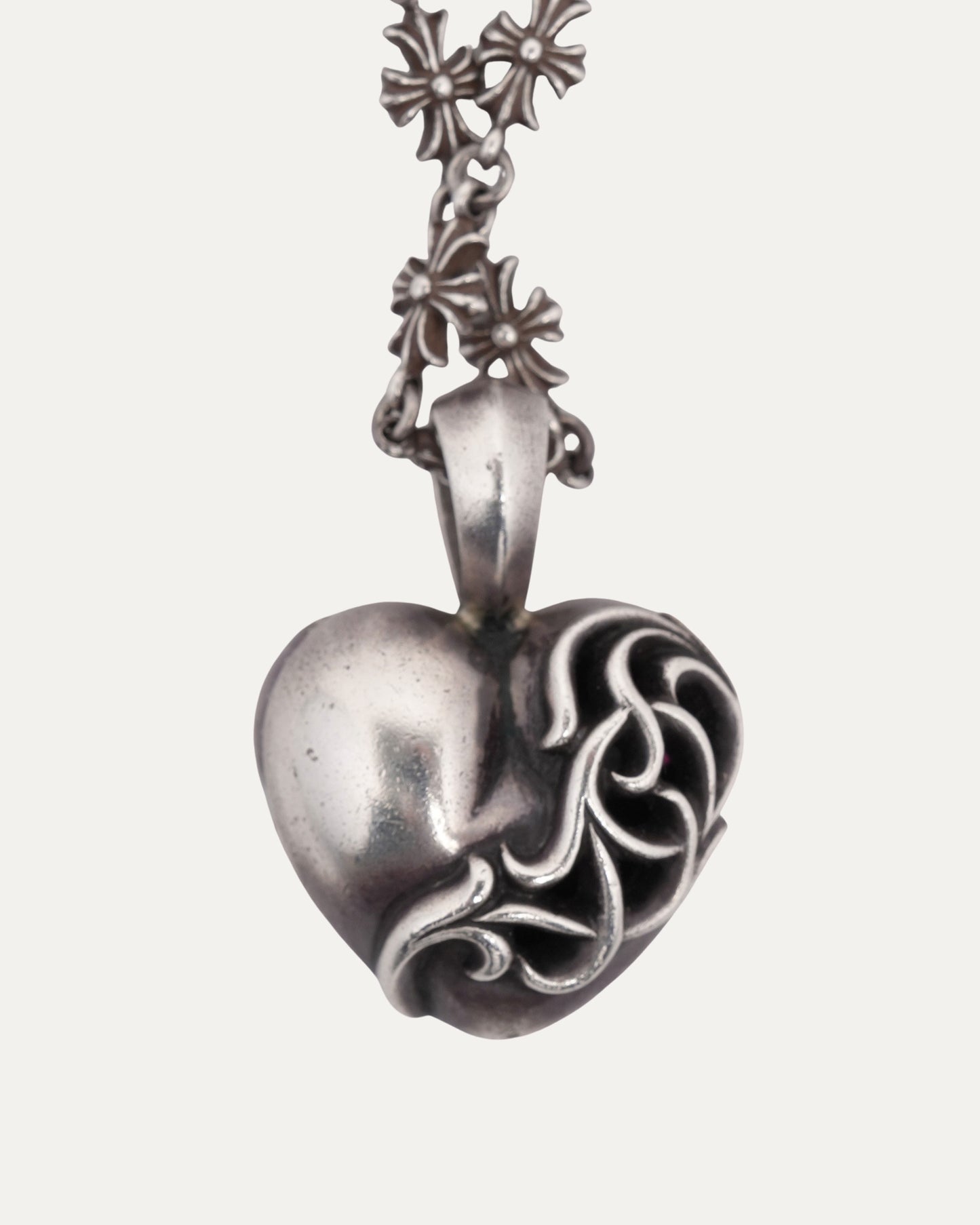 Ruby Vine Heart Pendant with Tiny E Chain