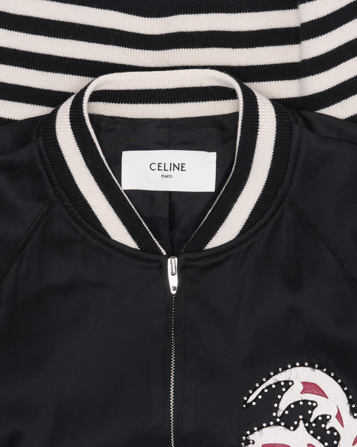 Leather Inlay Palm Tree Satin Teddy Jacket