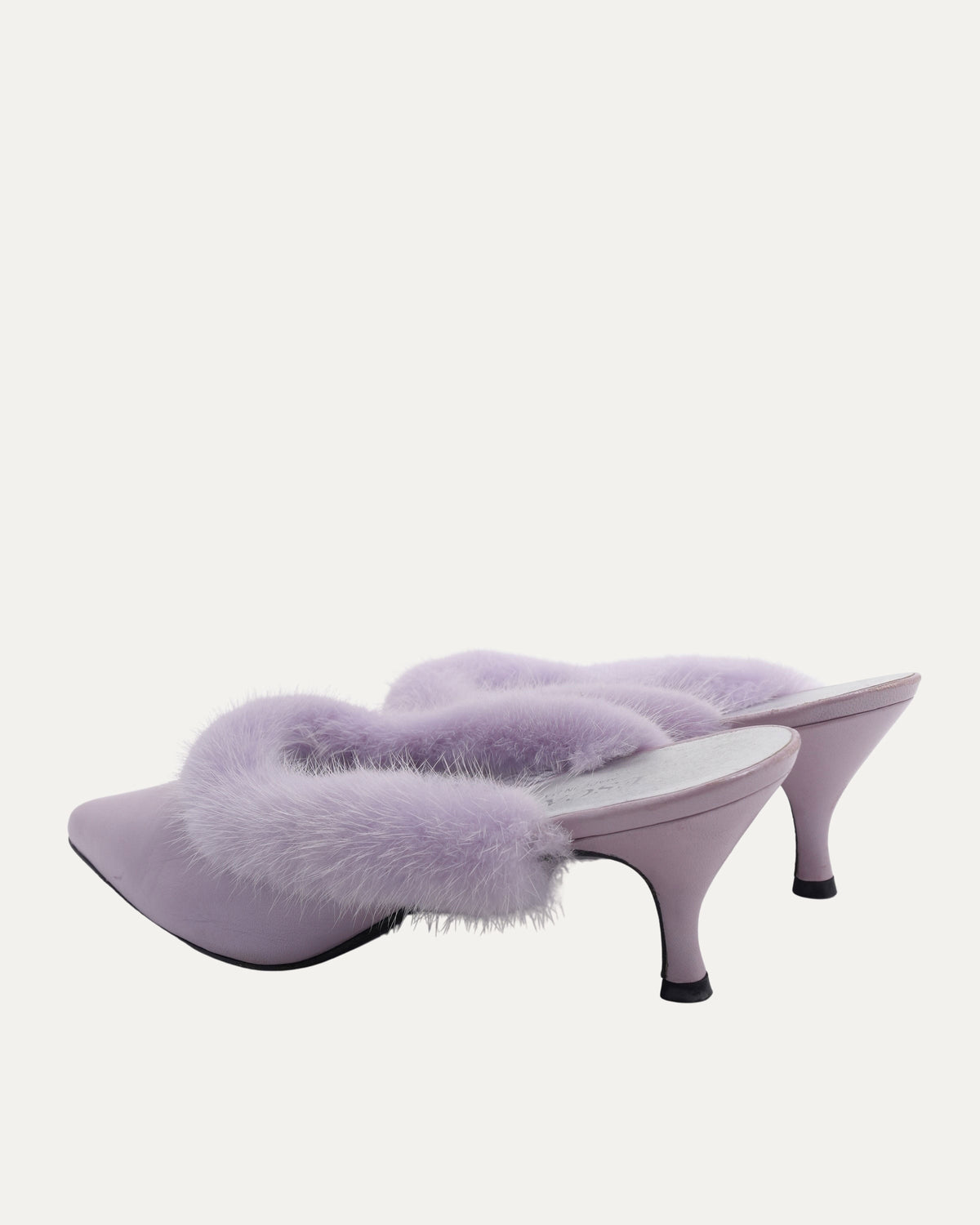 Fur Trimmed Lavender Kitten Heel Mules