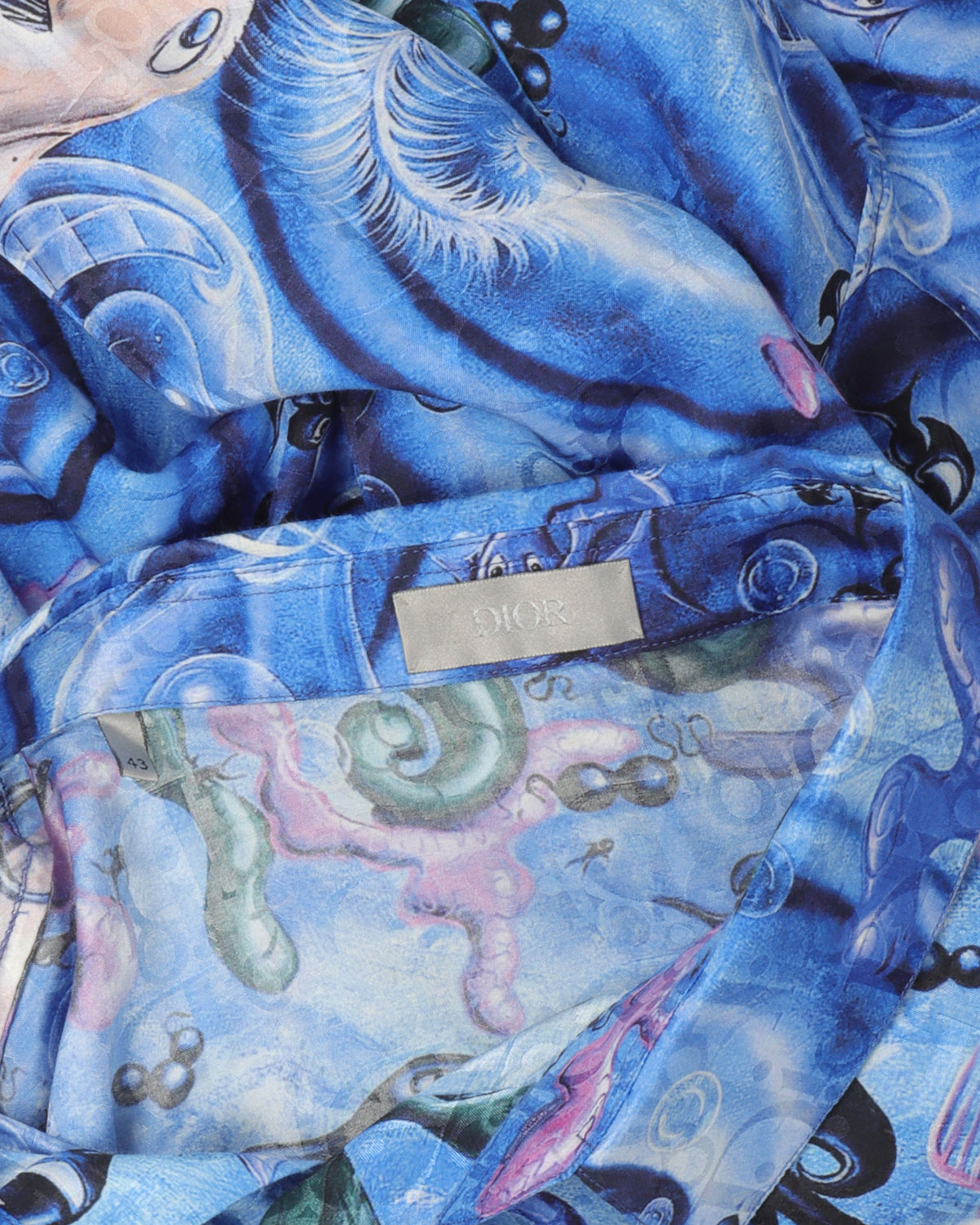 Kenny Scharf Sealife Blue Swirl Silk Blend Shirt