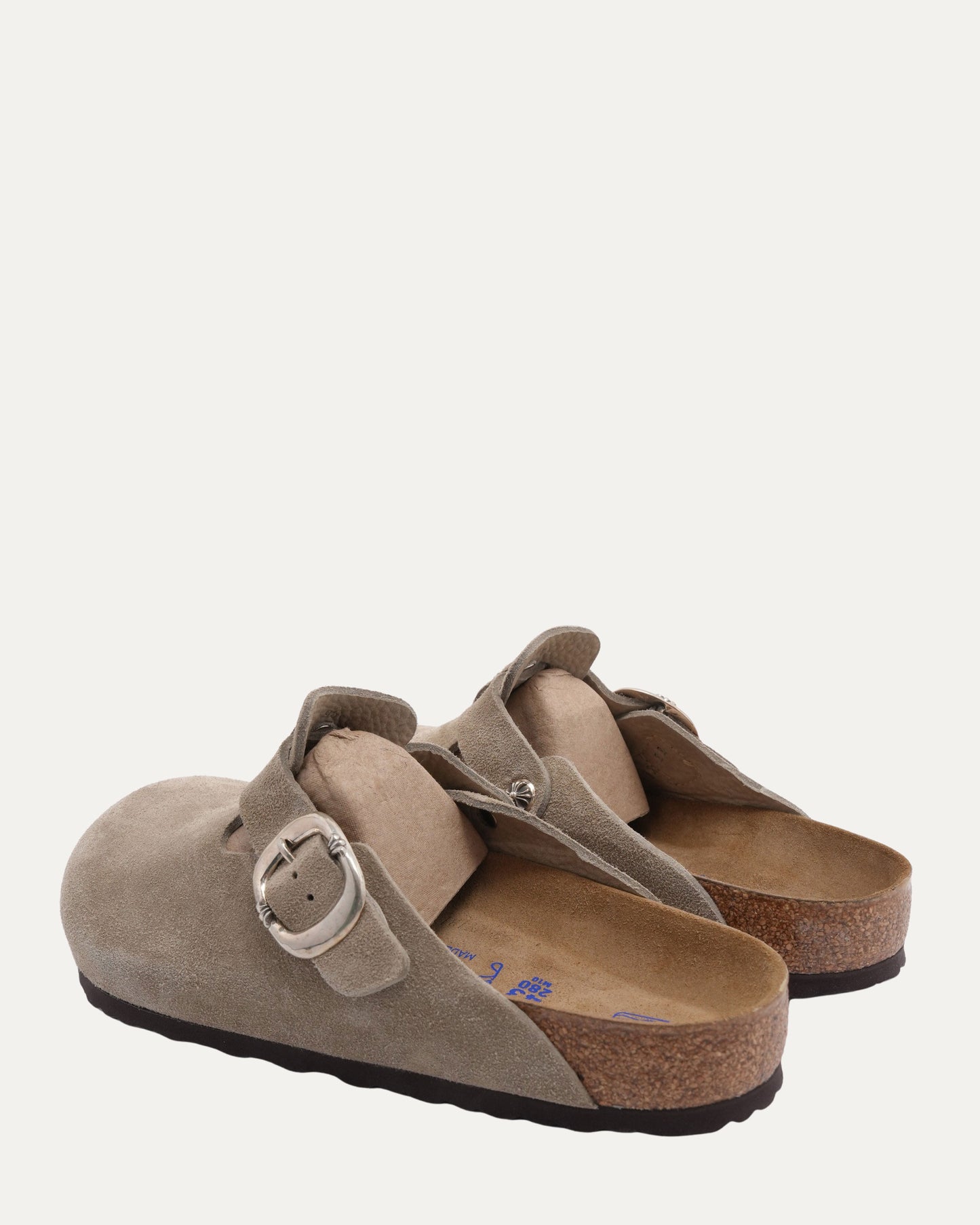 Cross Embellished Birkenstock Boston Suede Mule