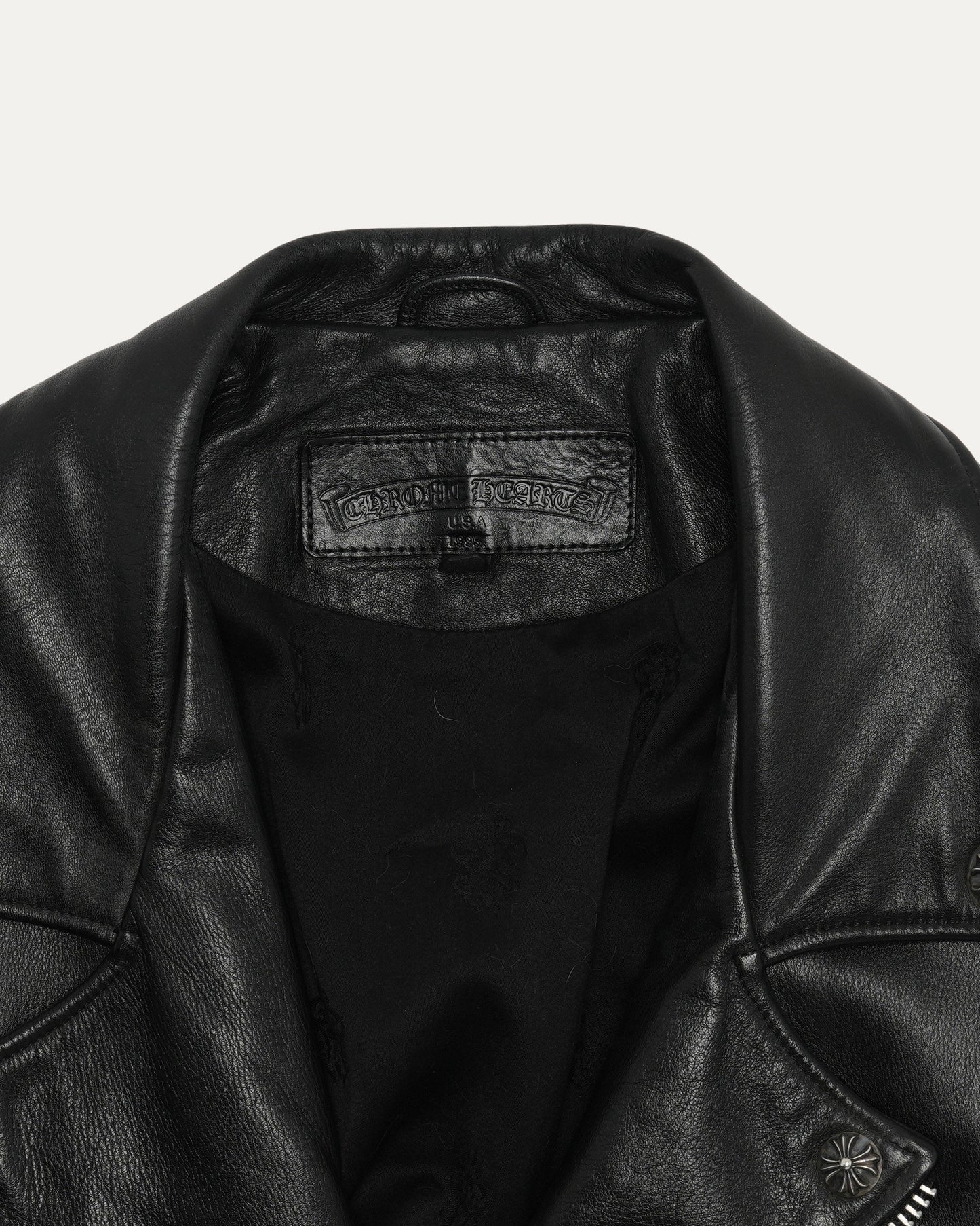 Silver Embellished Cross Patch JJ Dean Leather Jacket
