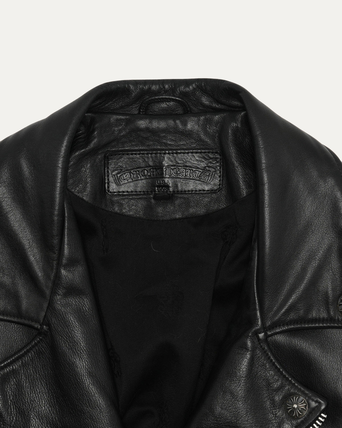 Silver Embellished Cross Patch JJ Dean Leather Jacket