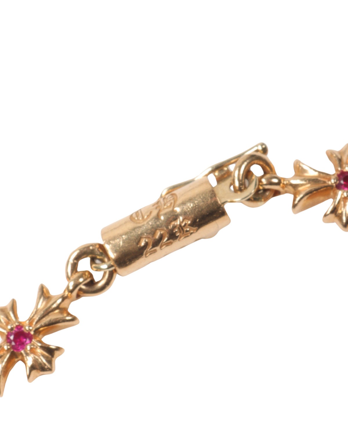 Gold and Ruby Tiny E Bracelet