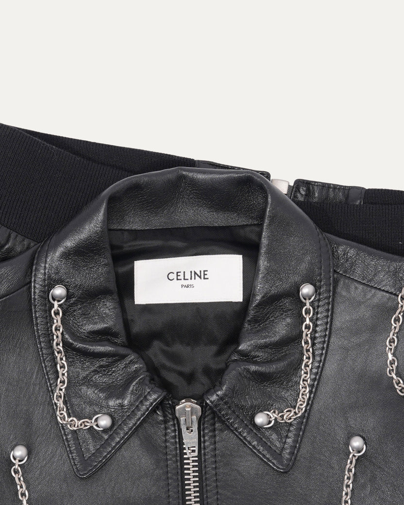 AW21 Chain-Embellished Leather Blouson Jacket