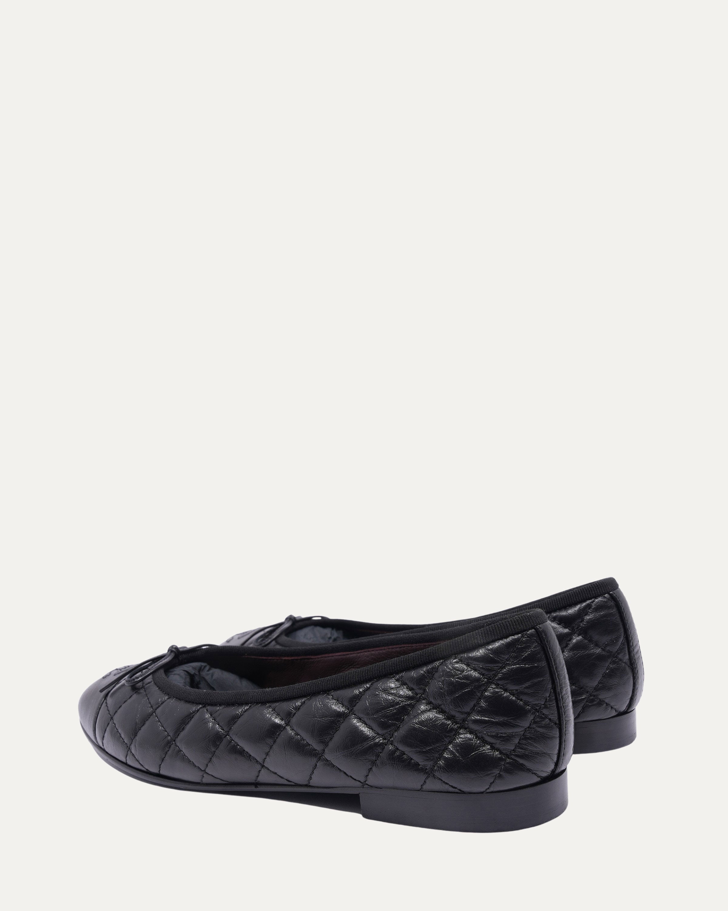 Leather Quilted Cap Toe Ballerina Flats