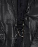 Fleur Yoke Leather Blazer with Diamond Plus Ball Chain Closure