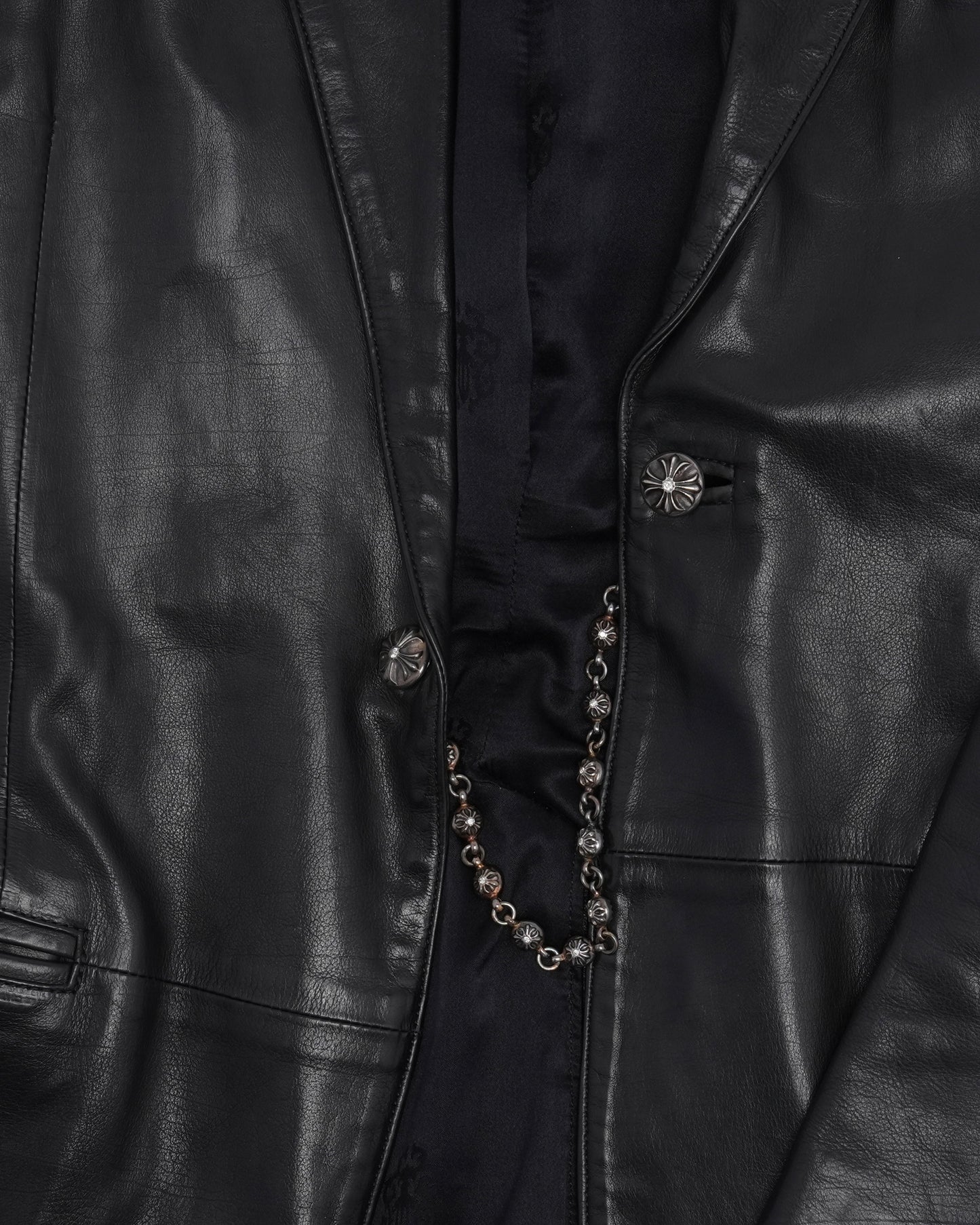 Fleur Yoke Leather Blazer with Diamond Plus Ball Chain Closure