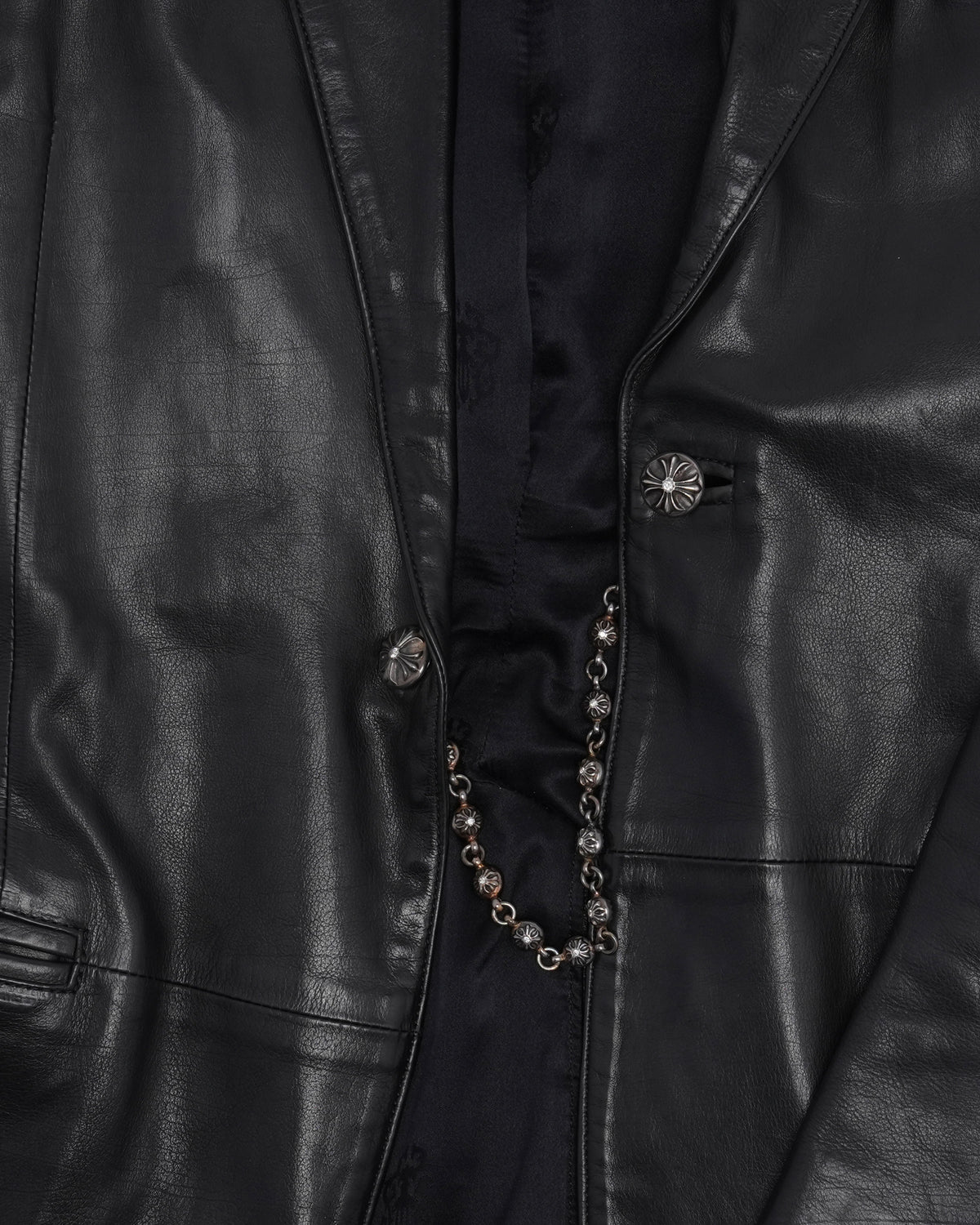 Fleur Yoke Leather Blazer with Diamond Plus Ball Chain Closure