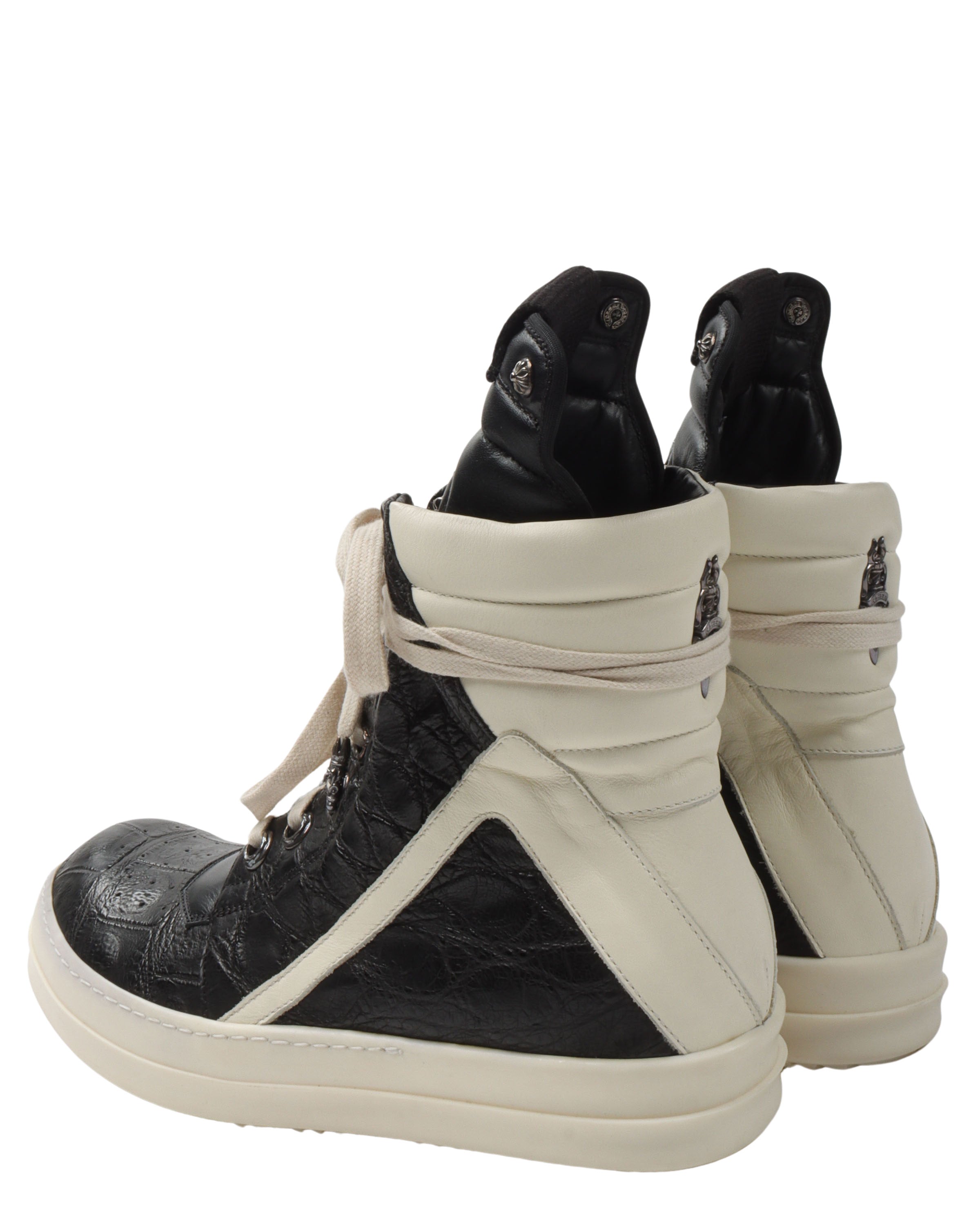 Rick Owens Crocodile Leather Geobasket Sneakers