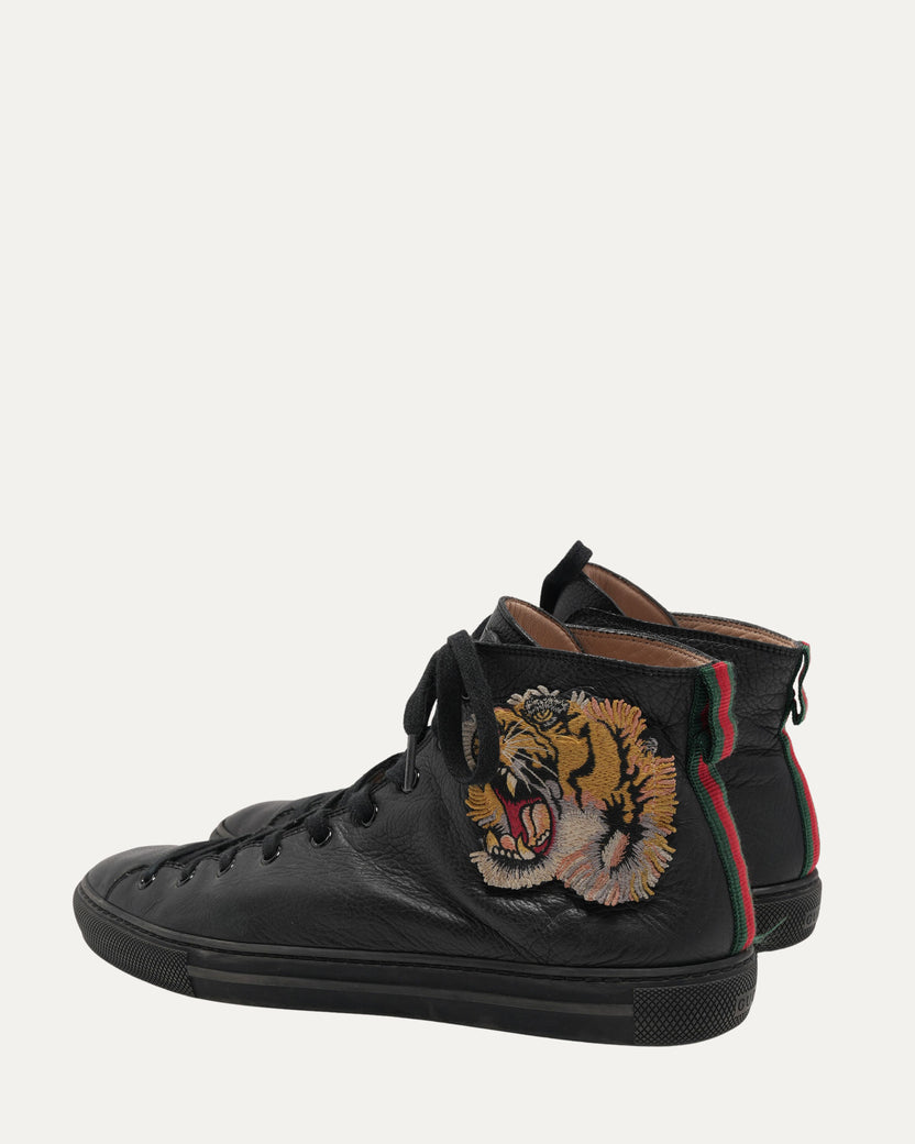 Tiger Appliqué High Top Leather Sneakers